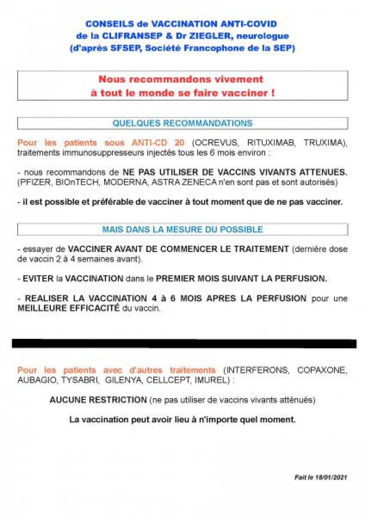 Consignes pour la vaccination anti-covid