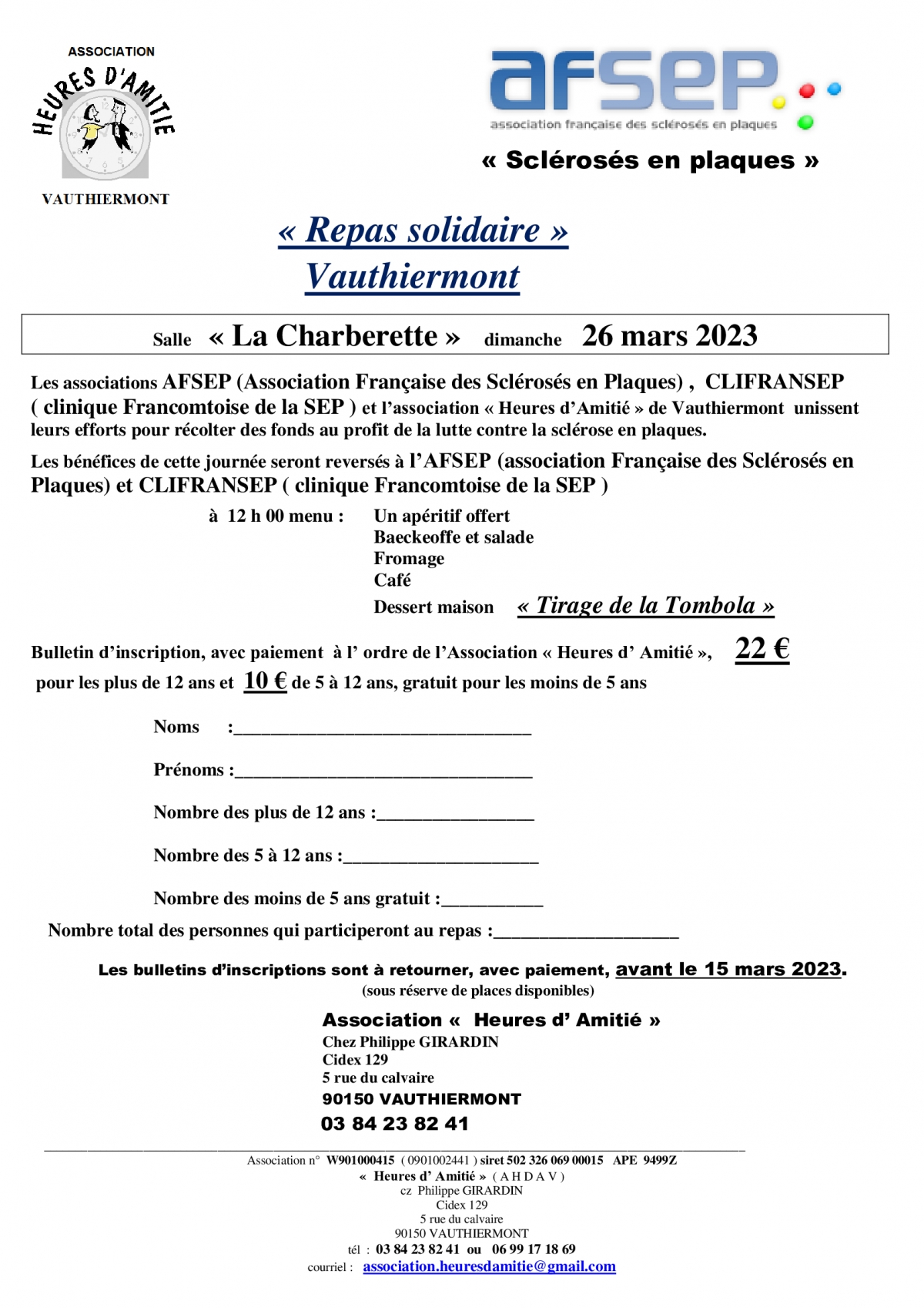 Repas solidaire avec l&#039;Association Heures d&#039;Amitié.