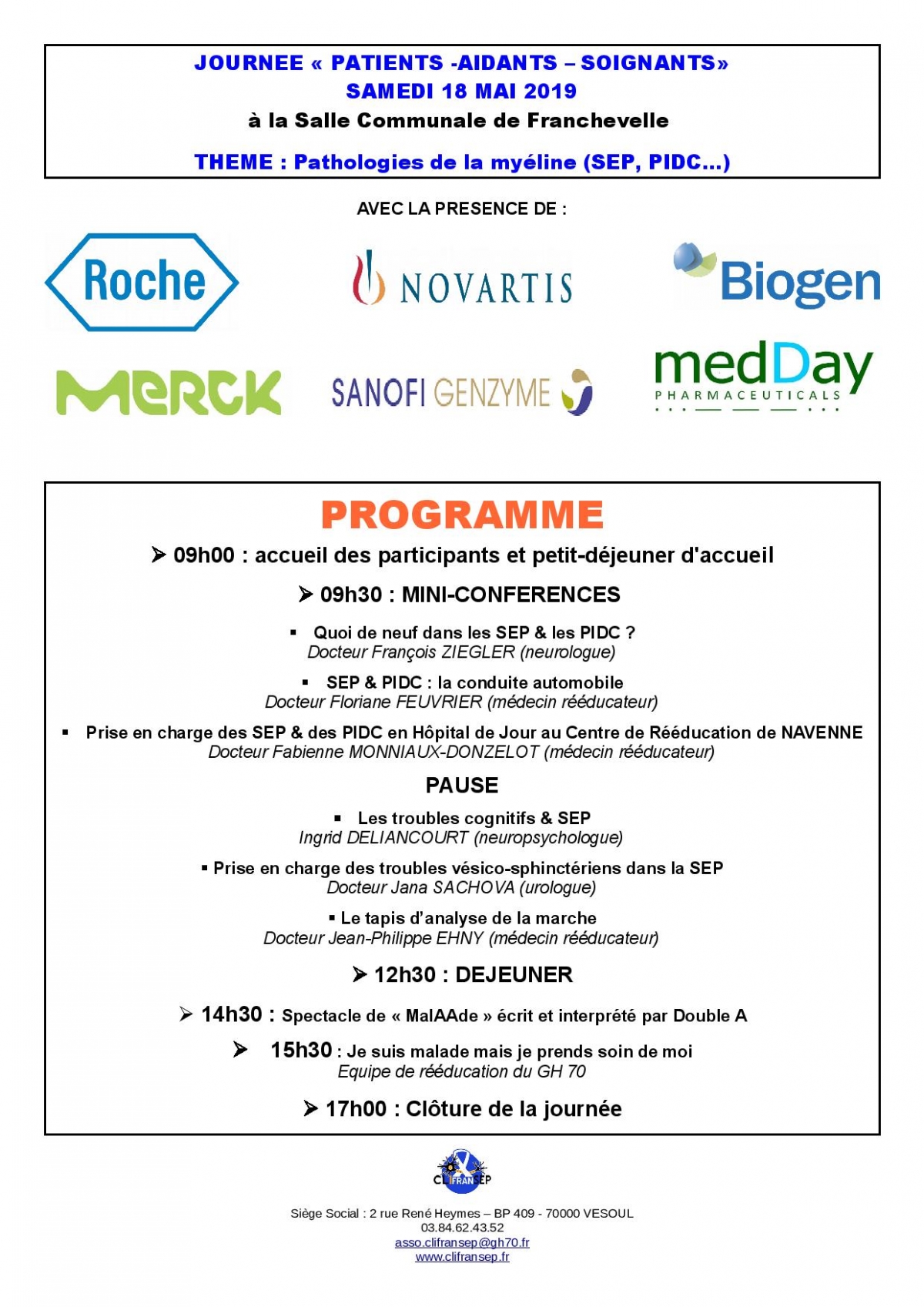 JOURNEE &quot;PATIENTS - AIDANTS - SOIGNANTS&quot; - 18 mai 2019